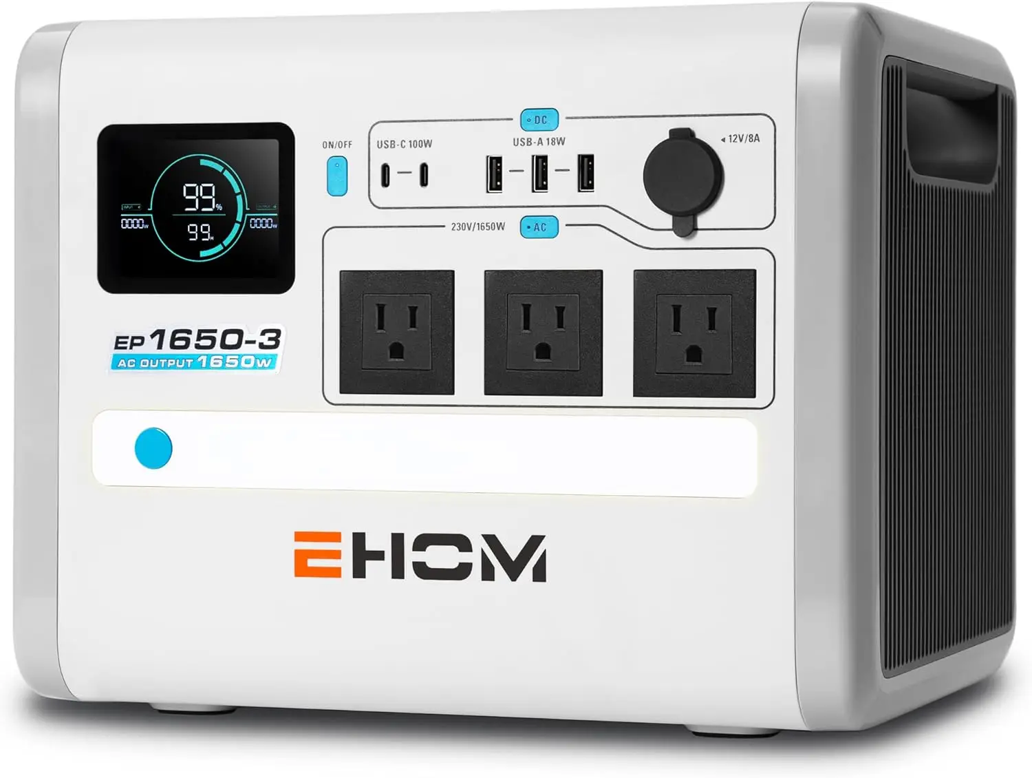 

EHOM Portable Power Station, EP1650 1024Wh LiFePO4 EVE Battery Solar Generator Backup 120V AC/DC/USB, 1650W (Peak 2200W) Mobile