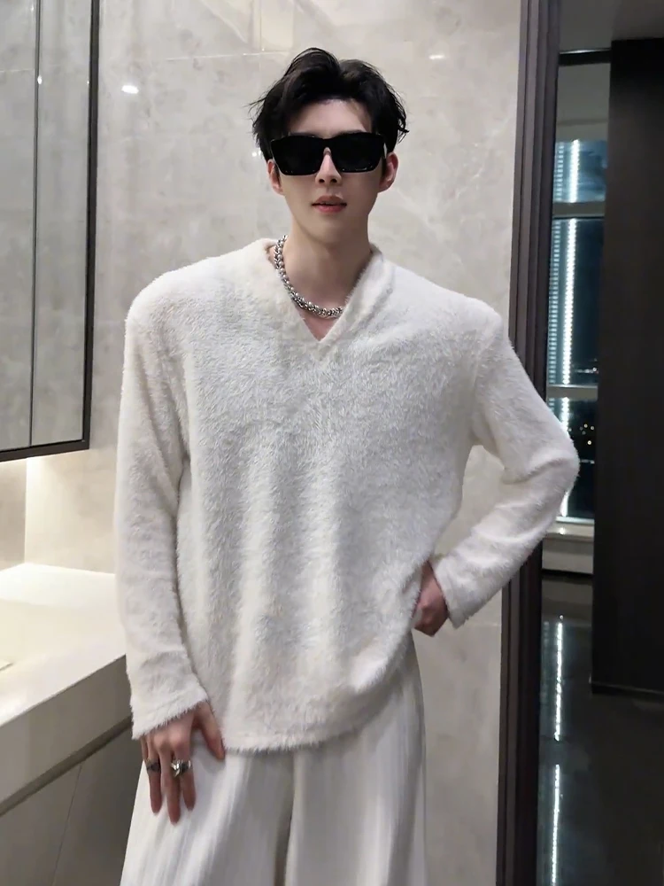 

Loose Fit Men's V-Ne Knitwear Camere White Autumn Winter Korean Sle Inner Wear Lazy Sle Base Layer Sweater