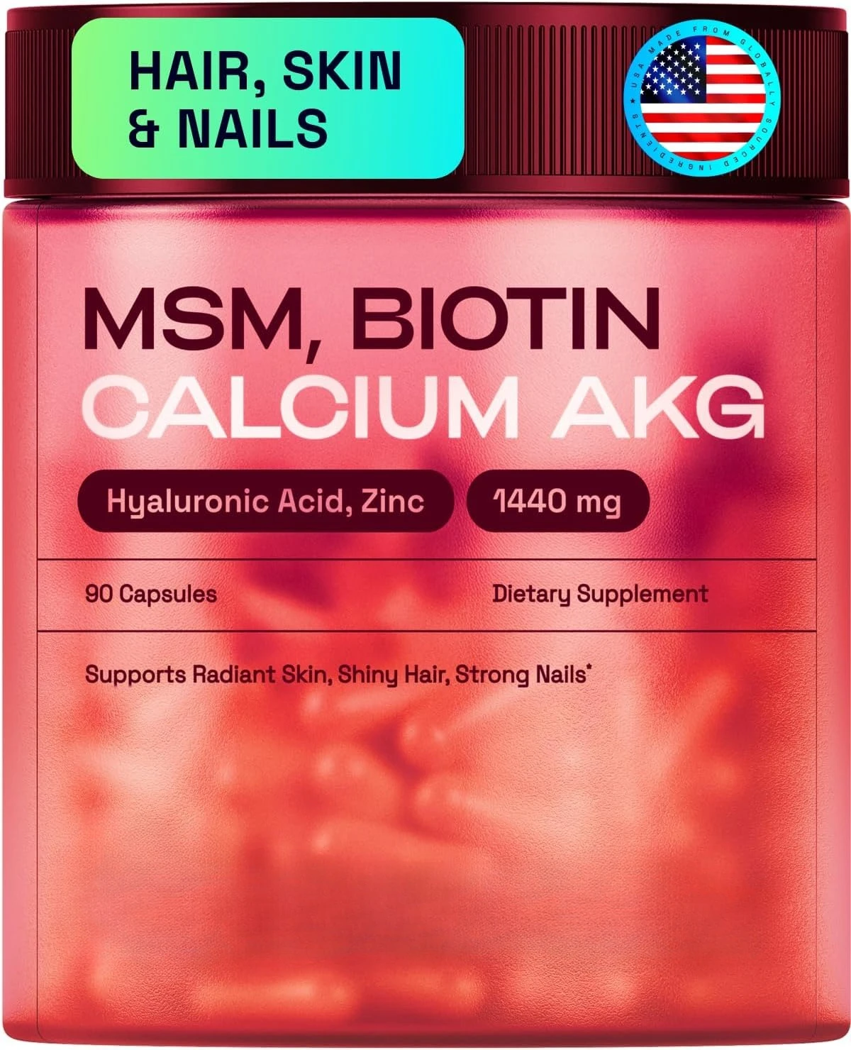Hair Skin and Nails Vitamins – Biotin Hair Supplement | Hyaluronic Acid | Vitamin D3 K2 & C 30 Day Supply (1 Pack)