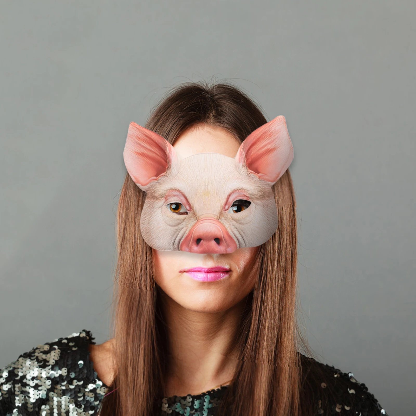 

Half Face Pig Mask Pink Animal Party Carnival Ball Masquerade Halloween Costume Lightweight Comfortable Star Shining Crowd