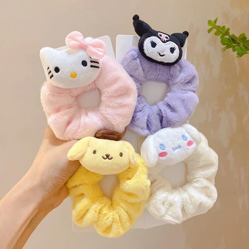 

Sanrio Hello Kitty Plush Hair Rope for Women Kawaii Cartoon Kuromi Cinnamoroll Girls Hair Accessories Ponytail Holder Gifts