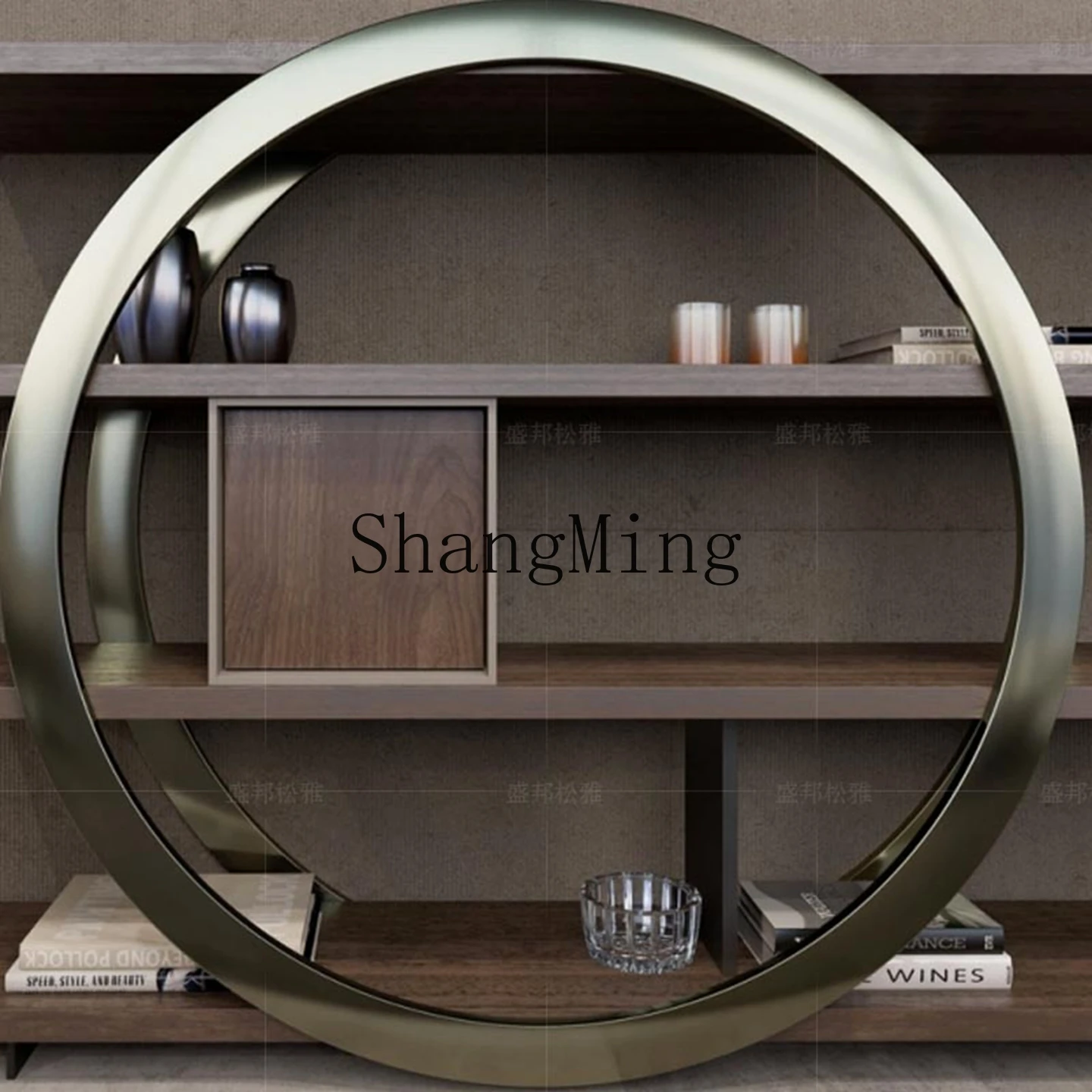 CL light luxury stainless steel bookshelf floor toshelf high-end creative solid wood multi-layer partition display rack