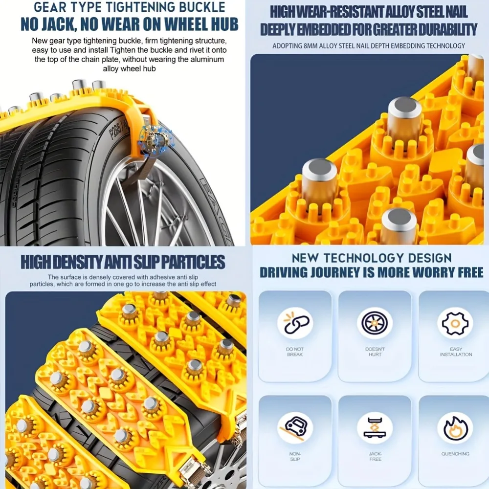 Universal Anti-Slip Tire Chains – All-Season Traction for Snow Ice Mud, Uses for SUV & Off-Road Truck Winter Driving