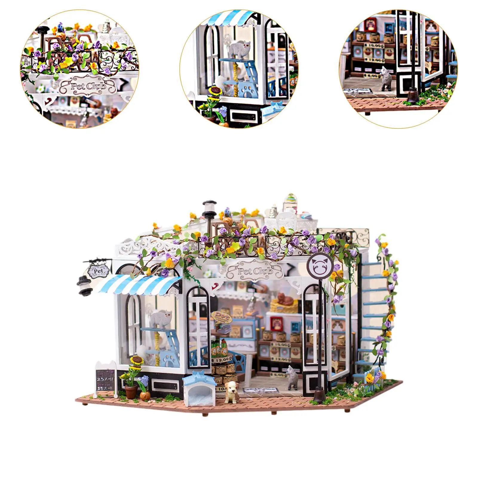 DIY Drewniany miniaturowy domek dla lalek Klub dla zwierząt z meblami Mały domek dla dorosłych