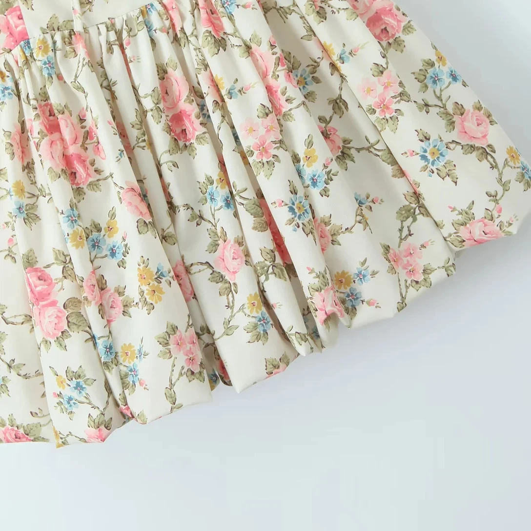 Summer 2025 Sweet Floral Print Princ Dr ort High Waist Slim Fit Gown Svel A-Line Skirt Sle Women's Faion