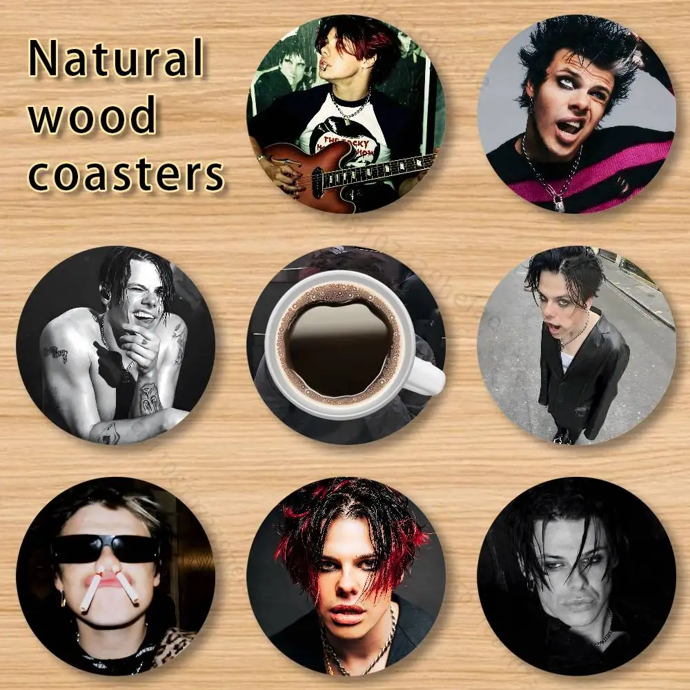

Y-Yungblud Singer YB Round Wooden Coaster 4 Inch Heat-Resistant Anti-skidding Home Party Theme Decor Photo Props Gifts