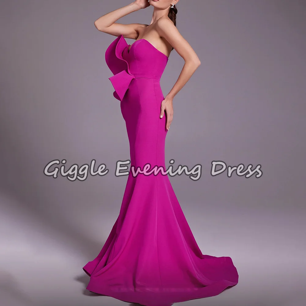 Giggle Crepe Mermaid Elegance Pleating Prom Gown Saudi Arab Strapless Floor-Length Evening Fashion Party Dresses for Women 2024