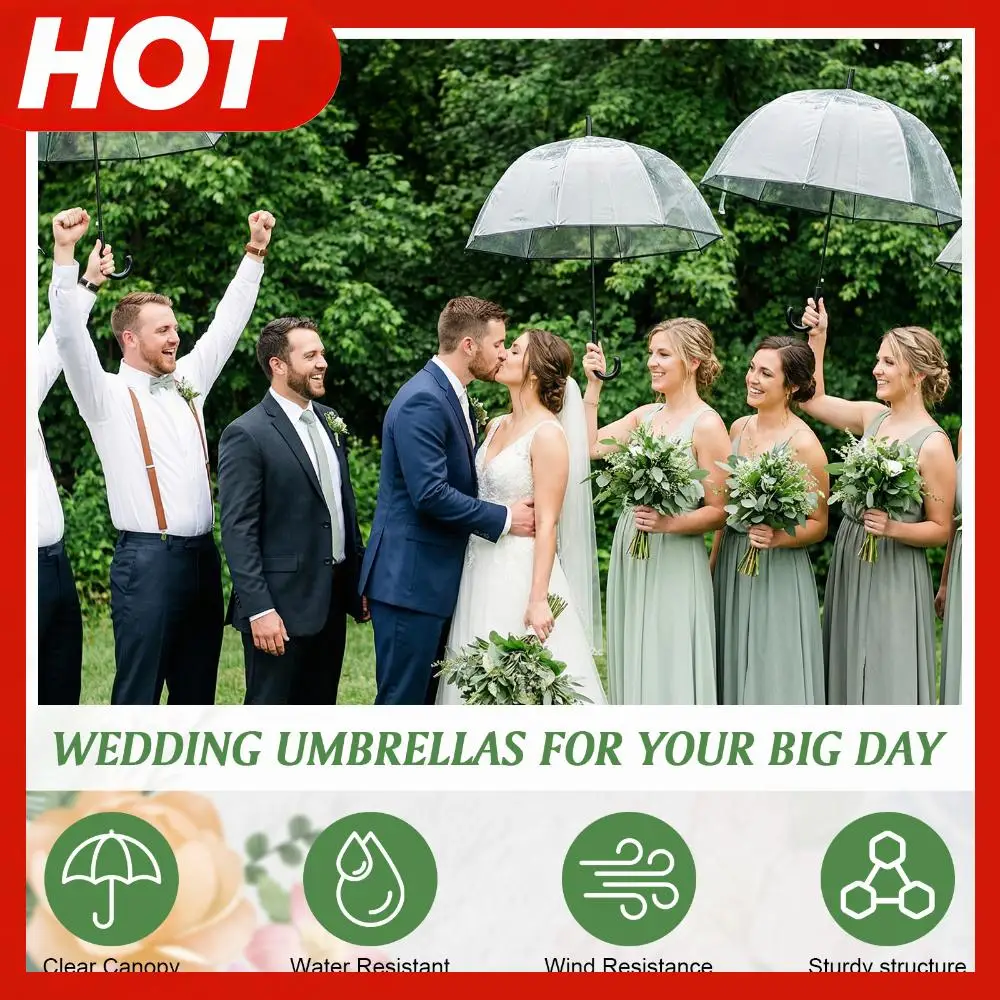 

60pcs Clear Bubble Umbrellas Bulk 8 Ribs Windproof Transparent Wedding Umbrellas Guest Souvenirs for Wedding Party Bridal Favors