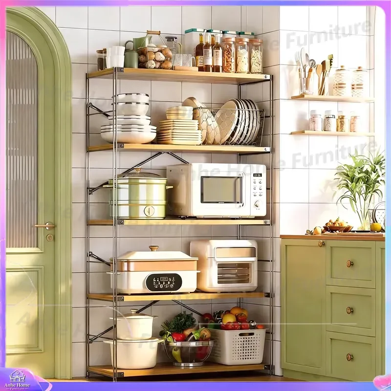 5 Tier Wooden Steel Storage Rack Modern Eco Friendly Wardrobe Shelf Unit Organizer for Living Room Bathroom Shoe Cabinet Home