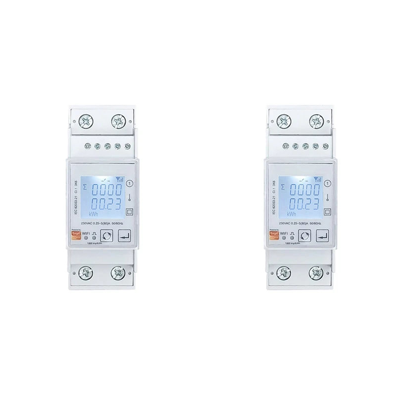 

2X Tuya Smart Zigbee Energy Meter Single Phase 80A Din Rail Power Monitor Kwh Wattmeter Voltmeter 110V 220V 50/60Hz