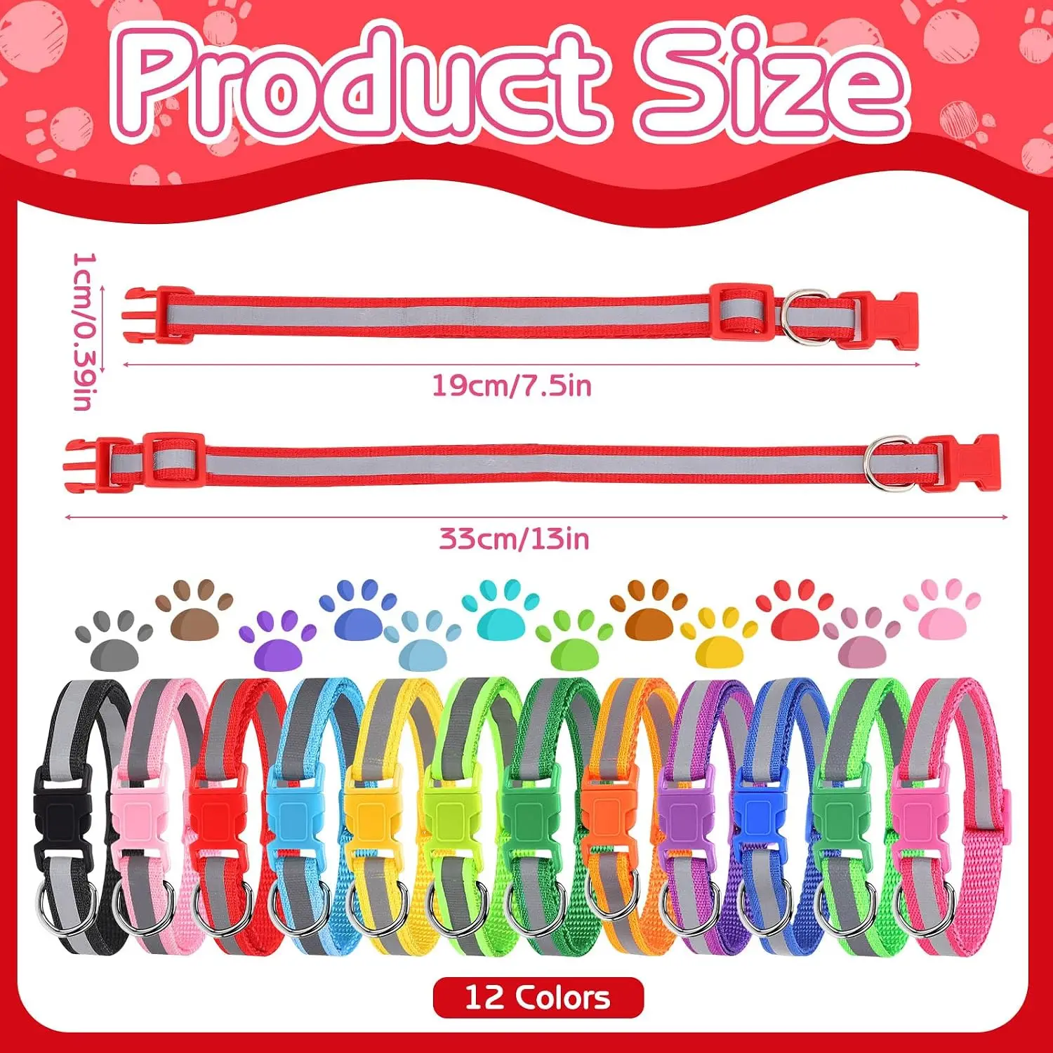 24 Pcs Reflective Dog Collar and Leash Set Adjustable Nylon Pet Collars for Small Medium Dogs Walking Training 12 Colors