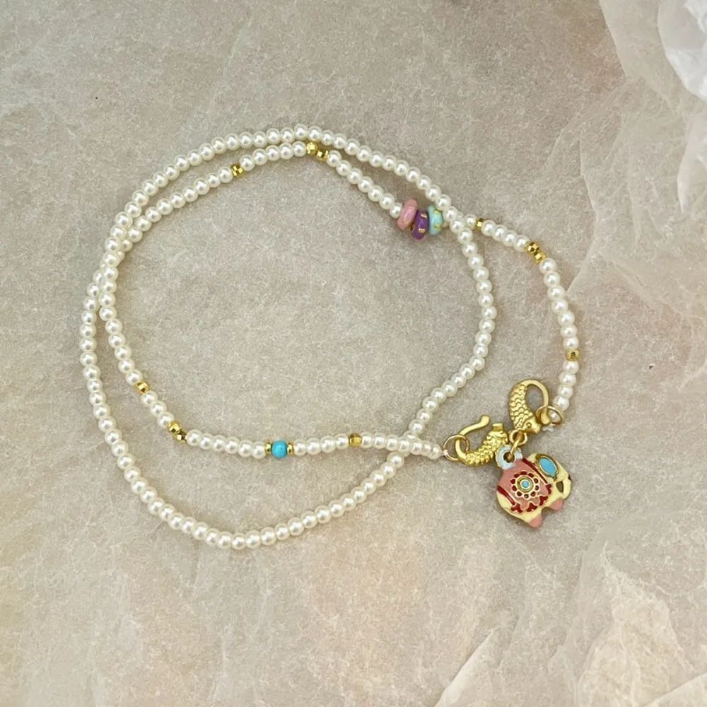 

Luxury Metal Bohemian Elephant Necklaces Lucky Pearl Beads Chain Necklaces Neck Jewelry Cartoon Choker Necklace Gifts