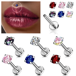 1PC Stainless Steel Flat Back Labret Stud Earring Zirconia Internal Thread Lip Ring Cartilage Ear Lobe Helix Piercing Jewelry