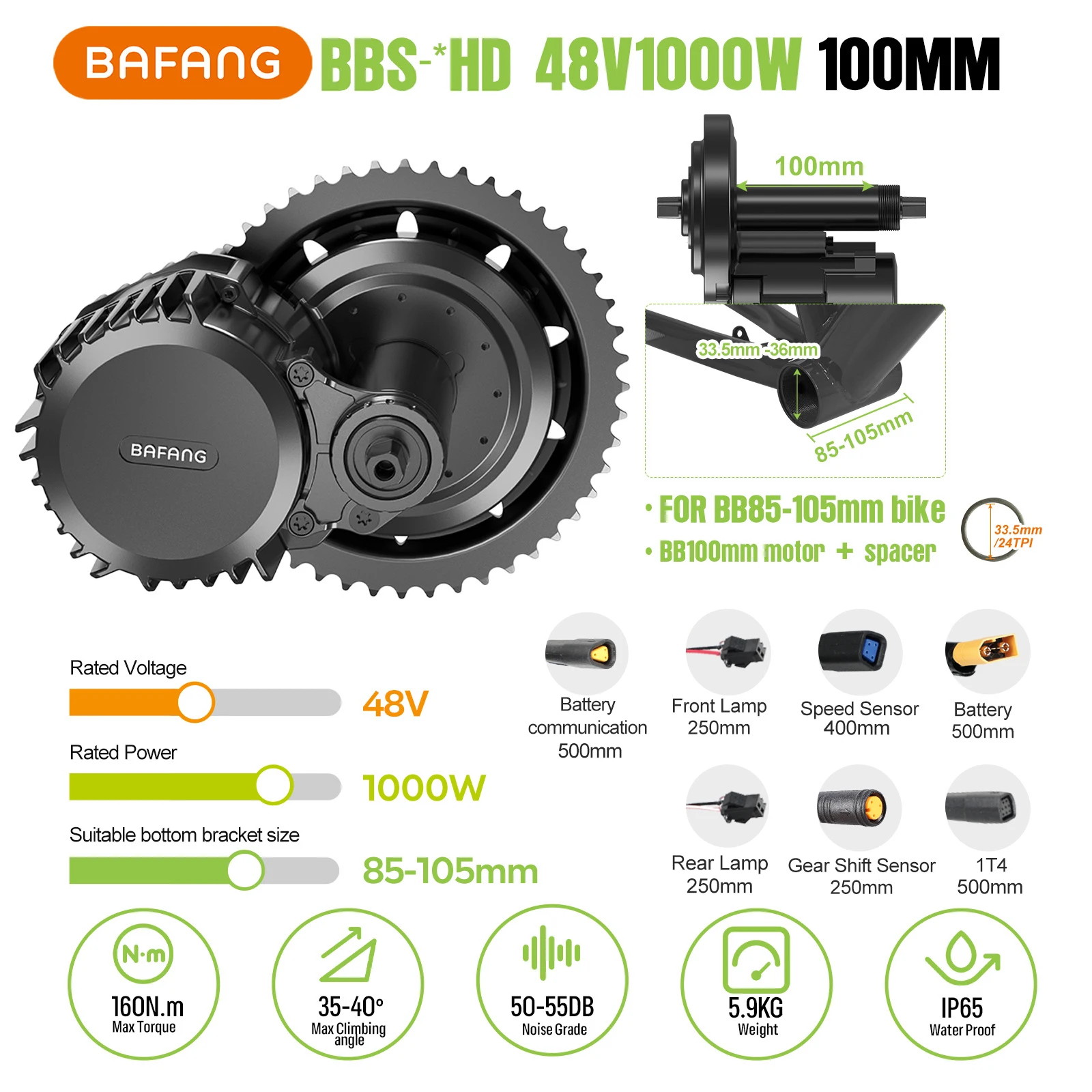 Bafang モーター関連 BBS-HD 48V 1000W / 電動自転車 Bafang-電動自転車モーターキット,48v, 52v, 1000w, bbshd, bbs03