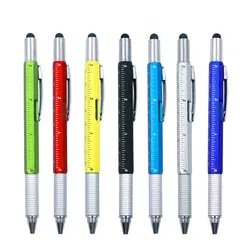 8 Colors Multifunction Ballpoint Pen Screwdriver Ruler Spirit Level Creative Stationery Gift School Students Touch Screen Stylus