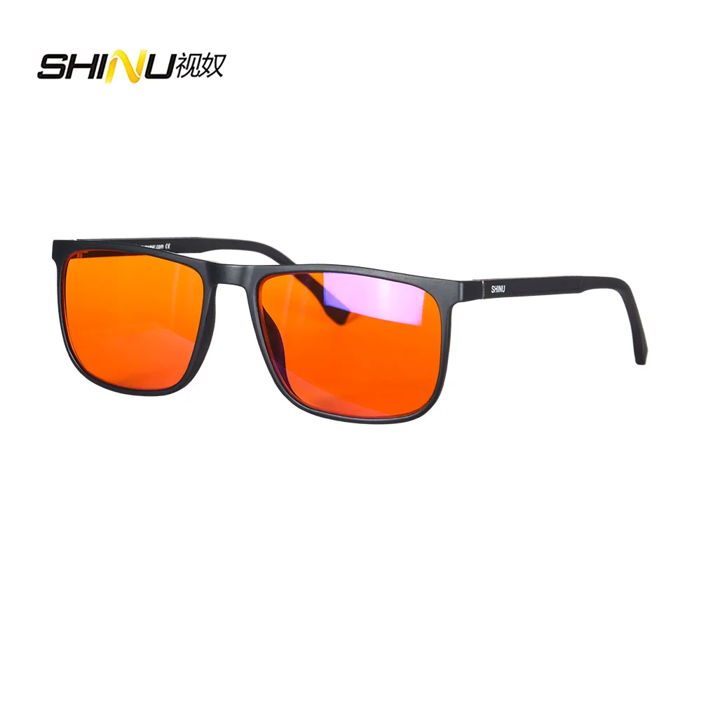 SHINU Gafas para dormir rojas Bloqueo de luz azul Buen descanso Gafas de computadora para hombres Filtro de luz azul Gafas teñidas naranjas