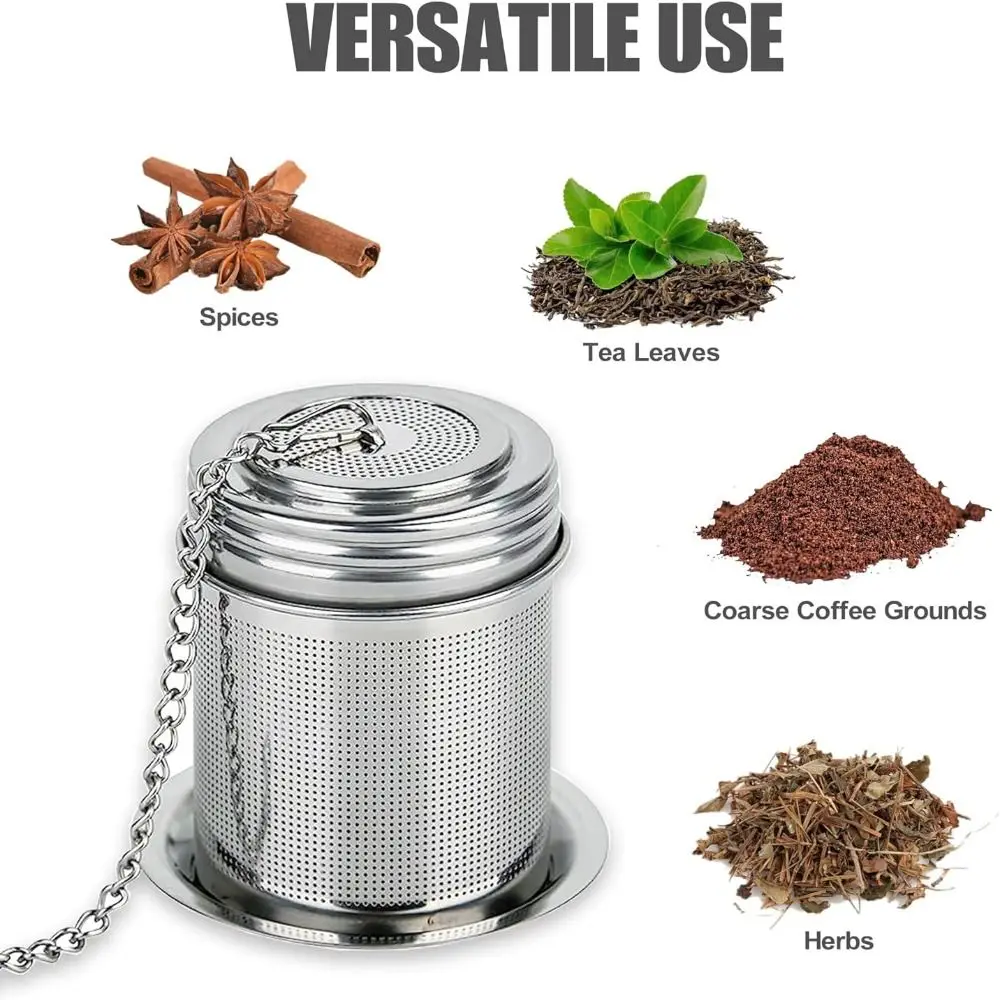 Extra Fine Mesh Loose Tea Infuser 304 Stainless Steel Extended Chain Hook Tea Steeper Drip Trays Rust Proof Tea Diffuser Filter