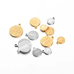 10Pcs/lot Stainless Steel Coin Catholic Church Round Pendant charms DIY Necklace Bracelet Jewelry Making