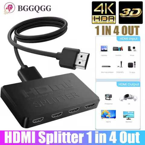 4K HDMI Splitter 1 in 4 Hub Out Full HD 4K Video Switcher Amplifier HDMI Cable Adapter for PS4 Laptop Monitor TV Box Projector