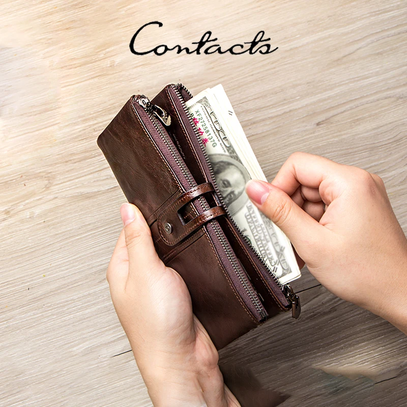 

Кошелек мужской CONTACT'S из натуральной кожи, винтажный, с 13 отделениями для карт, держателем для фотографий, для денег, для деловых поездок, подарок, монетница