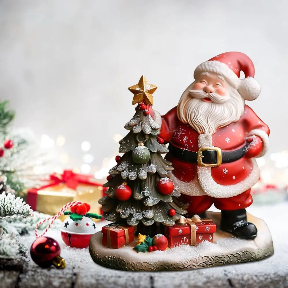

Cute Christmas Tree Santa Claus Figurines Standing Elegant Santa Claus Statue Resin Merry Christmas Decorations