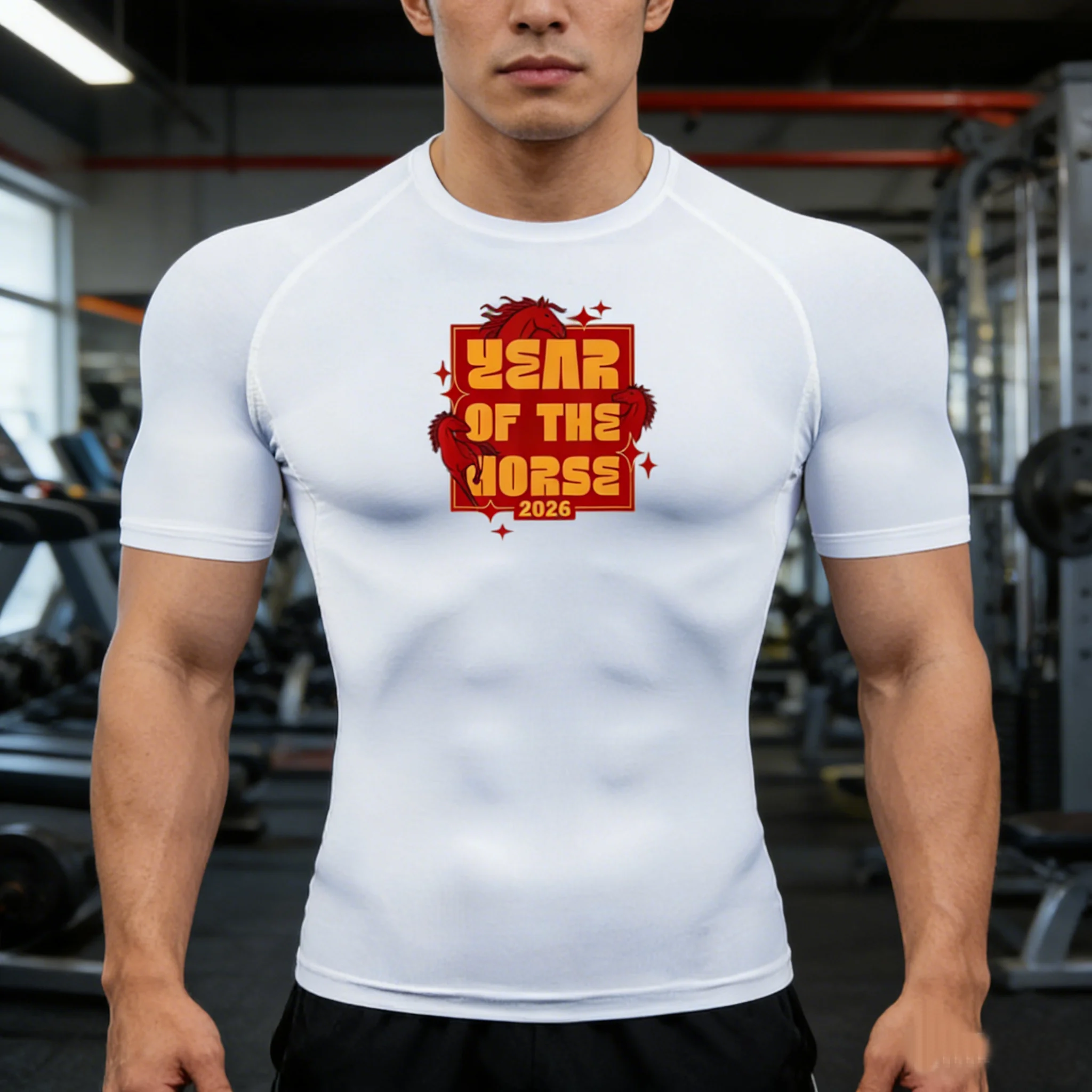 قميص ضيق مطبوع للرجال للياقة البدنية وصالة الألعاب الرياضية والجري تي شيرت علوي للرجال تي شيرت بأكمام سريعة الجفاف