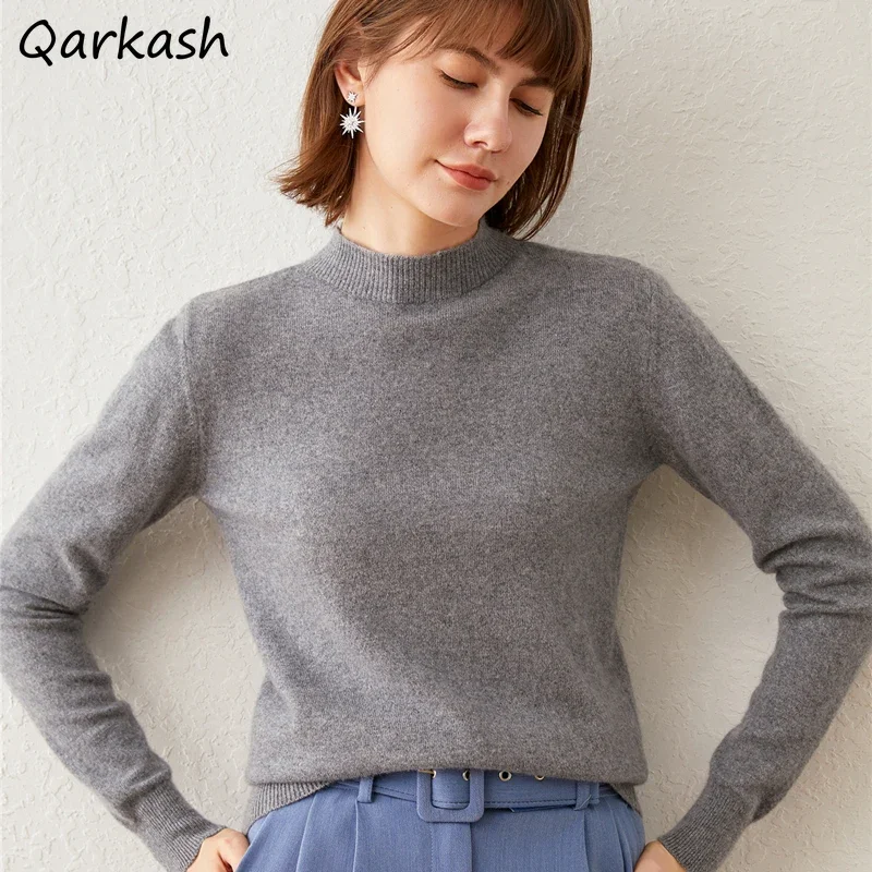 

Pullovers Women Sweater Half High Collar All-match Popular Chic Trendy Daily Female Elegant Mujer Clothes Warm Autumn Basic New