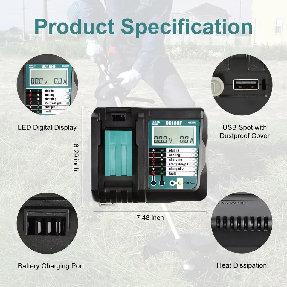 NEW DC18RF Li-ion Super Fast Charger for Makita 14.4V - 18V Li-ion Battery BL1860B,BL1830,BL1415,BL1440 with LED Screen,USB Port