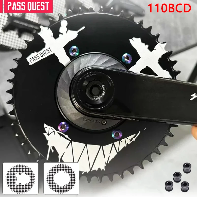 

PASS QUEST 110BCD 4-Bolt Chainwheel Chessboard & Devil Smiley Face Narrow-Wide Tooth Chainring MTB/Road Bike Chainwheel