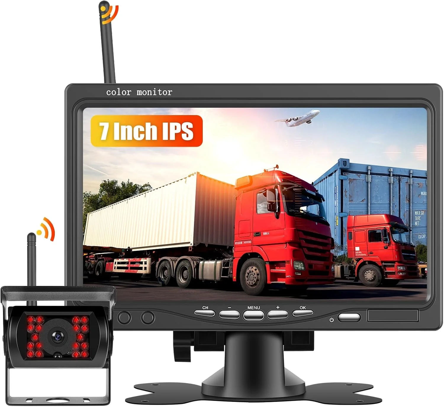 Qxny Telecamera Di Backup Wireless Telecamera Posteriore Bsd Monitor Da 7 Pollici AHD1080P Per Camion Bus Rv Camper Rimorchio Escavatore Pickuptrailer-image