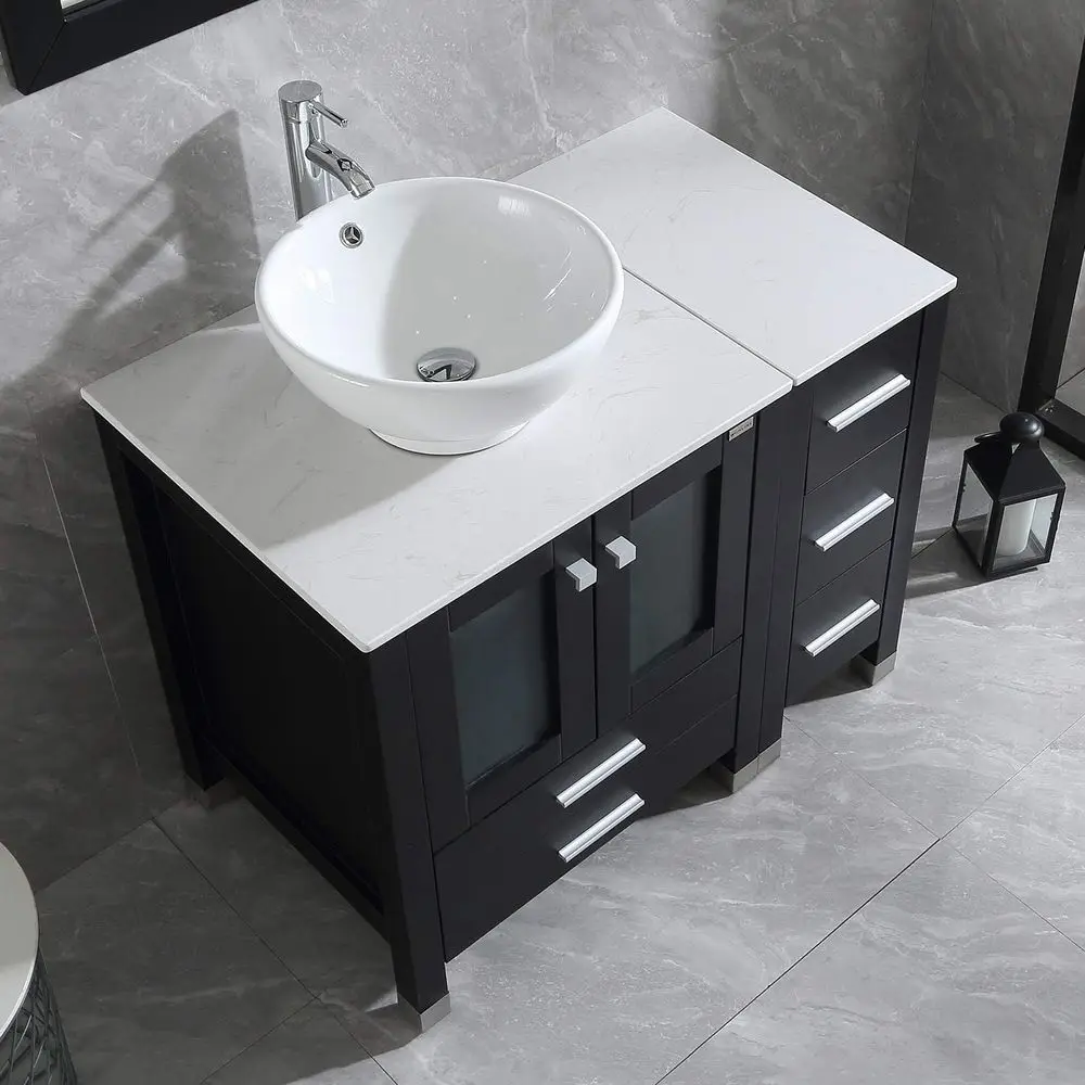 

36-компонентный деревянный набор для ванной комнаты с керамической раковиной, смесителем и зеркалом