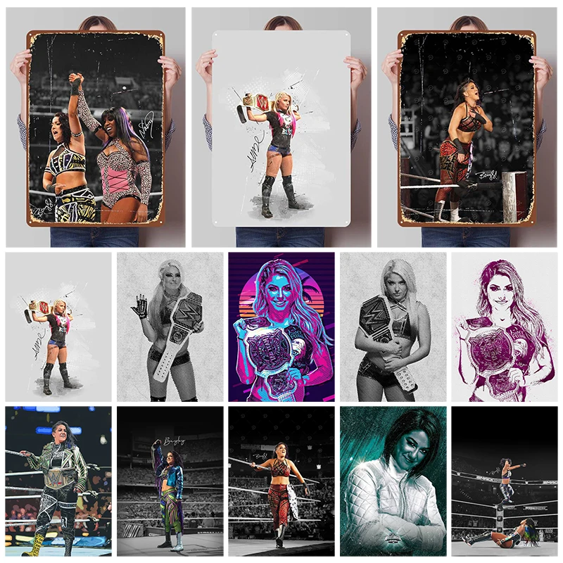 Bayley Alexa Bliss علامات معدنية المصارع الملصقات غرفة ديكور العناصر الديكور الجمالي غرفة المعيشة لوحة معدنية خمر جدار الفن