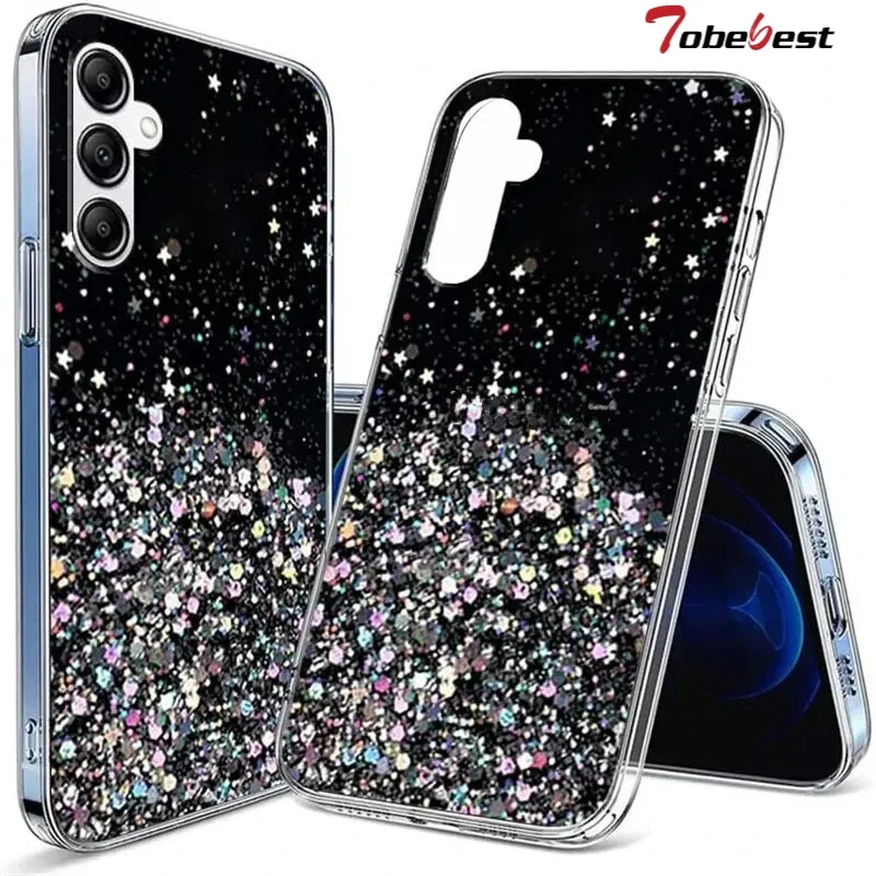 Silver Foil Bling Glitter Case For Samsung Galaxy A15 A05 A05S A14 A24 A34 A54 A25 A35 A55 4G 5G Silicone Cover