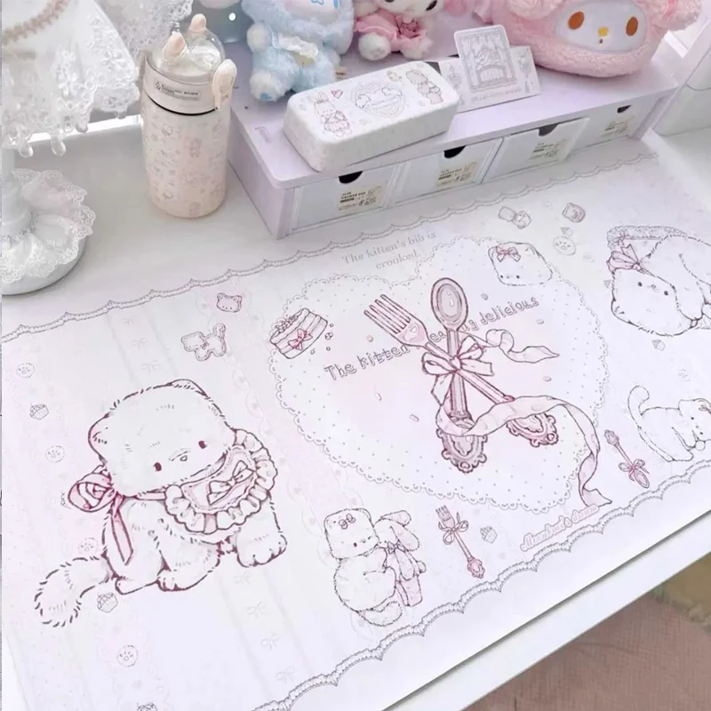 Cute Pink Sweet Kitten Pu Leather Mousepad Office Desk Mat Mouse Pad Computer Speed Type Carpet Mat Player Laptop Keyboard