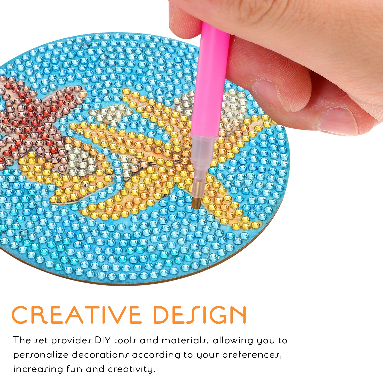 

8pcs Ocean Theme Diamond Dotting Coasters Diy Rhinestone Craft Table Protector Cup Pad For Drinks Aesthetic Home Decor