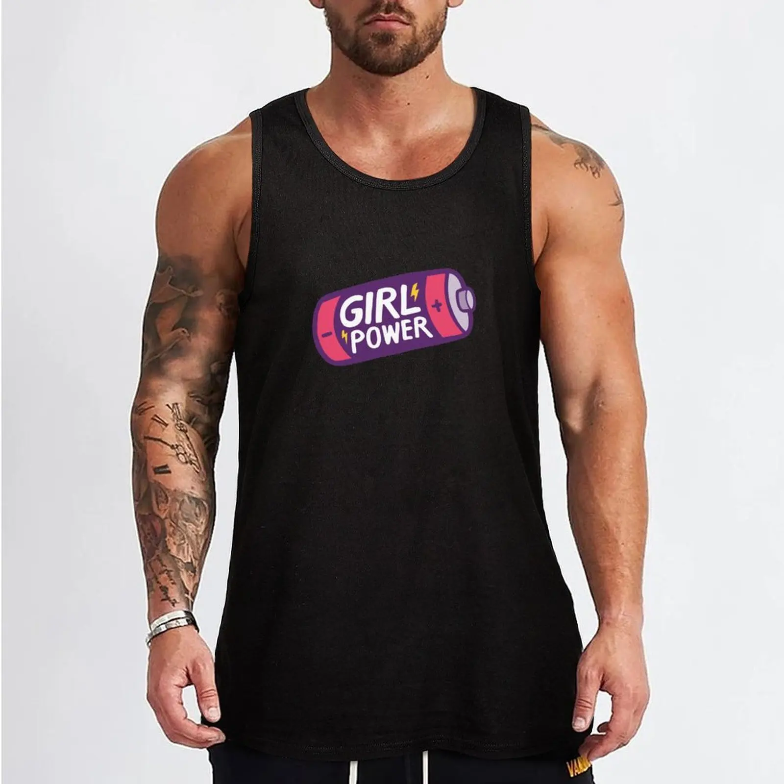 Girl Power Pattern in Pink Tank Top t-shirt Men's sleeveless Men's t-shirts Vest male gym shirt man