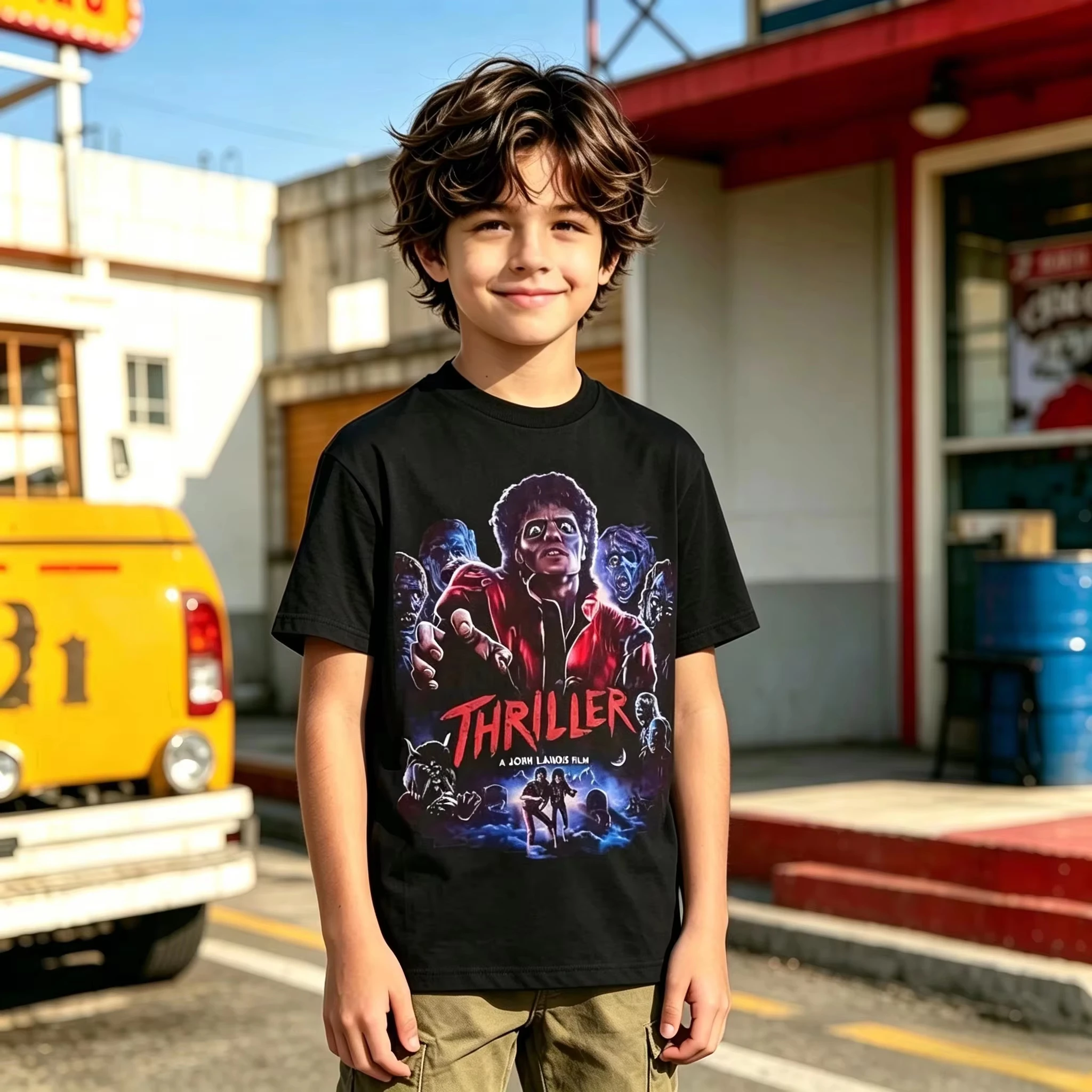 Michael Jackson Thriller Baumwoll-T-Shirt Retro Streetwear Hip Hop Schwarze Herrenbekleidung Damenbekleidung T-Shirt 2026 Sommer Neues T-Shirt – Detail 3