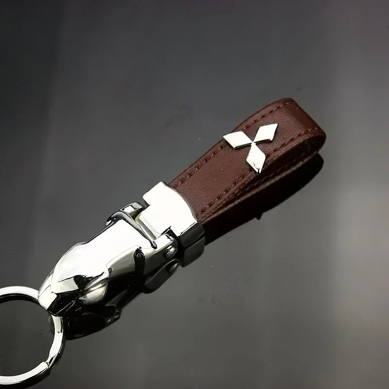 Leather Keyring Car Key Chains Holder Pendant for Mitsubishi Outlander Ralliart Lancer 9 10 ASX L200 Colt Pajero EVO Eclipse