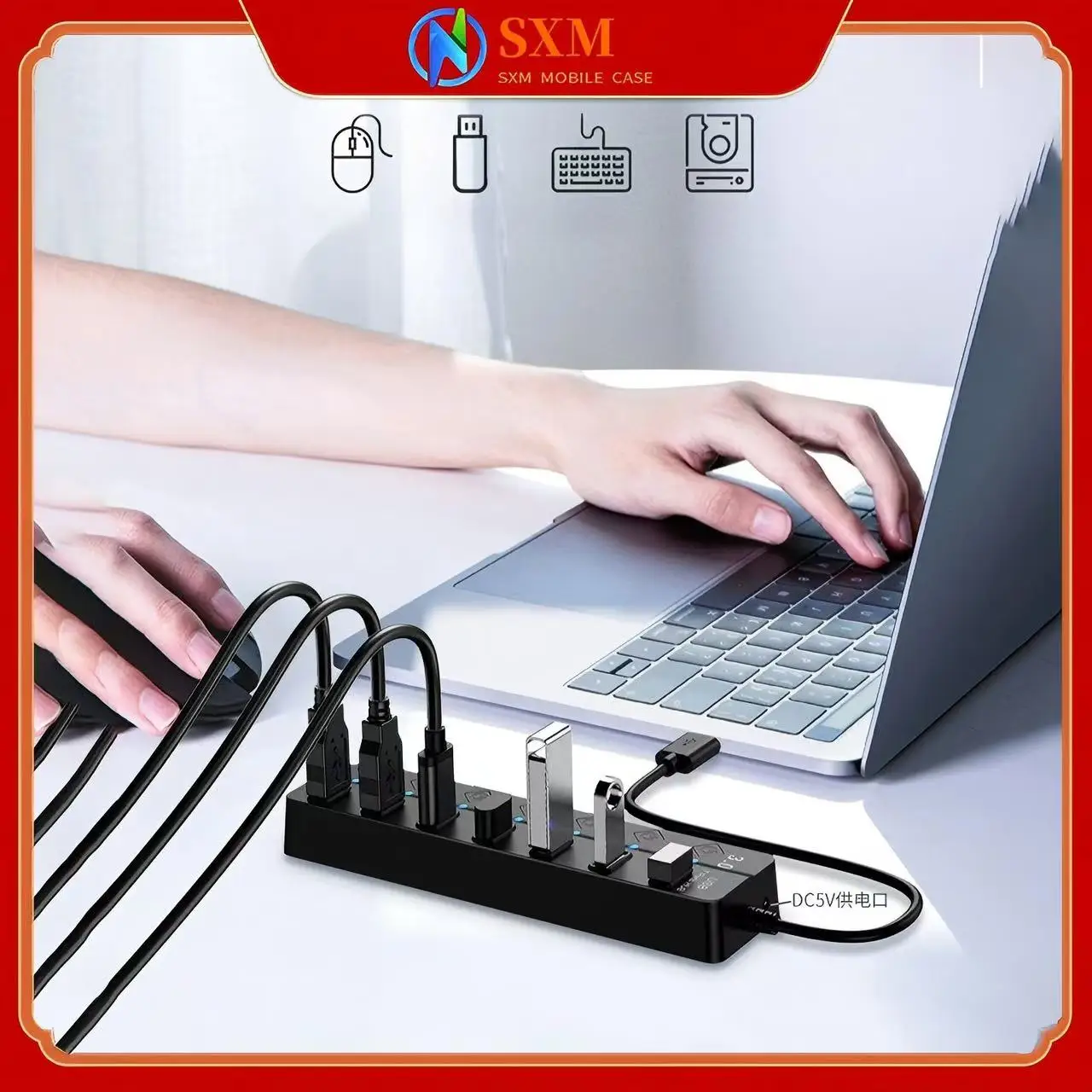 

7-портовый USB3.0 HDMI-концентратор, переключатель-сплиттер-концентратор для ноутбука, высокоскоростная док-станция