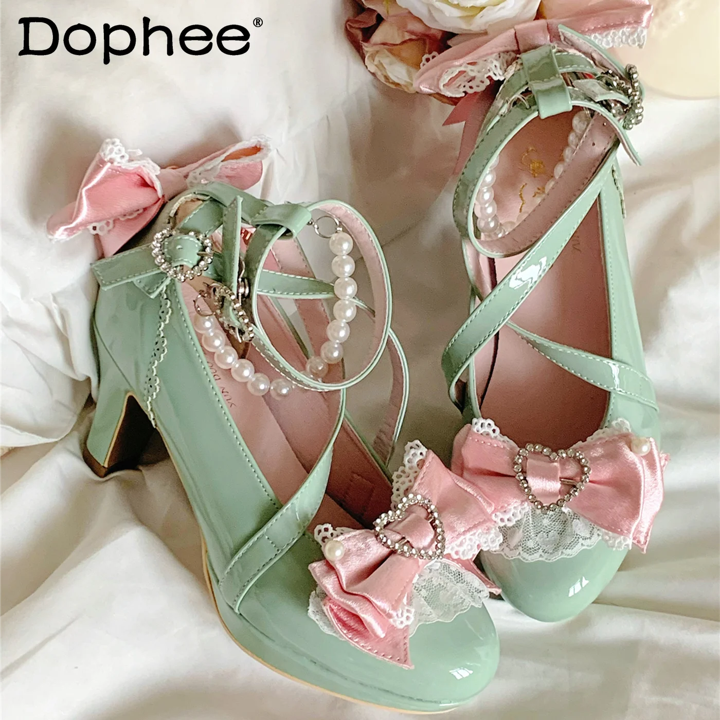 

Original Japanese Lolita High Heels Autumn New Girls Sweet Elegant Cute Bow Mary Jane Shoes Women Princess Birthday Party Pumps