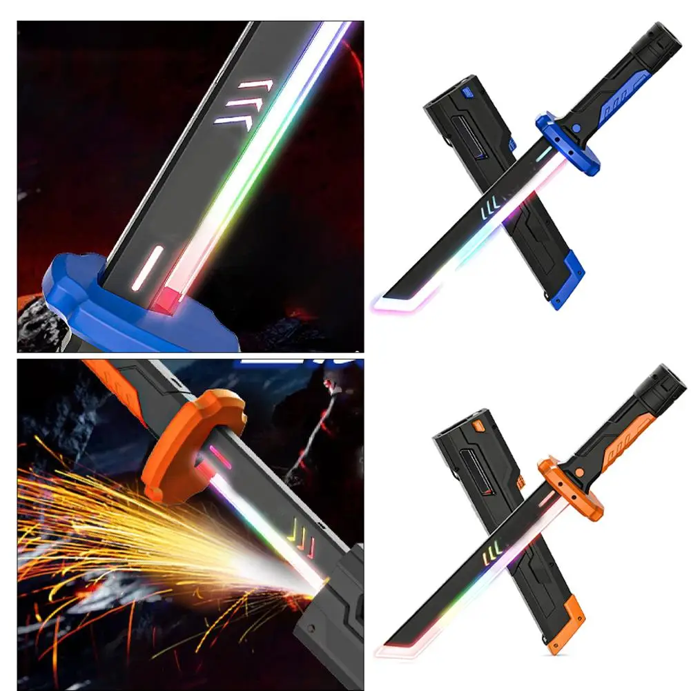 Colorful Streamer Glowing Sword Toys with Spark & Smoke Effect Light Sword Kids Adult Toys Holiday props sword Decompression Toy