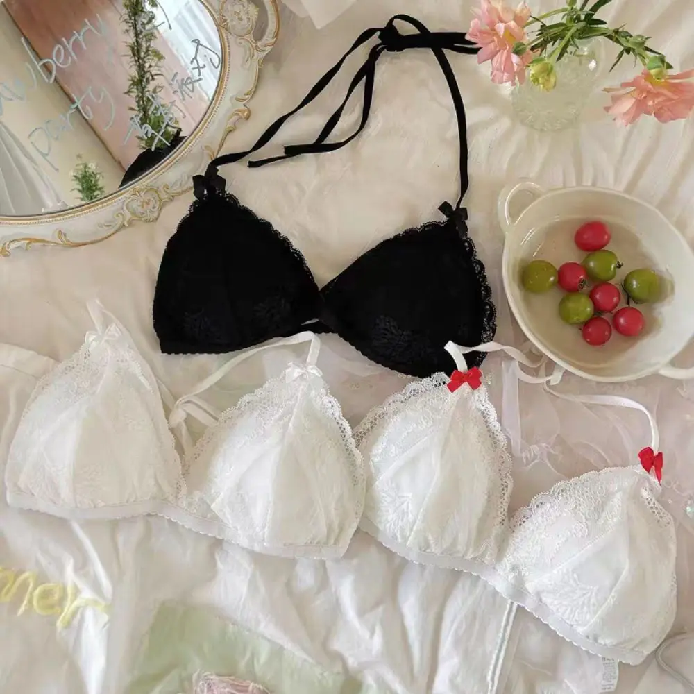 

Comfortable Halter Lace-up Wireless Deep V Bra Mesh Shockproof Lace Push Up Bra Lingerie Anti-sagging Underwear Women Girls