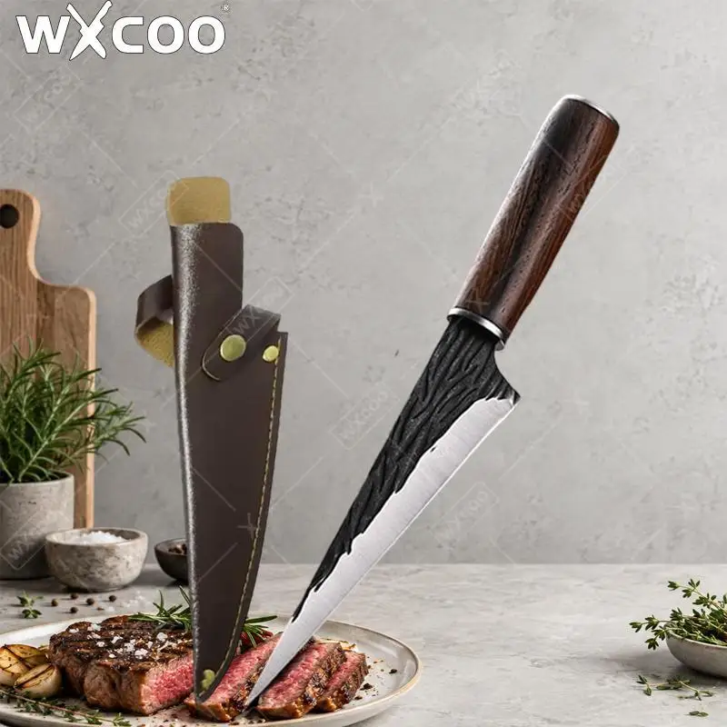 WXCOO Hand Forged Boning Knife with Cover Kitchen Butcher Knife Specialized Knife for Skinning Slaughtering Dividing Beef Mutton