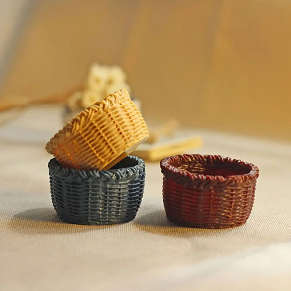 

Handmade Mini Resin Basket Popular Resin Three Colours Kids Play Toys 1/12 Dollhouse Miniature Doll House Decor