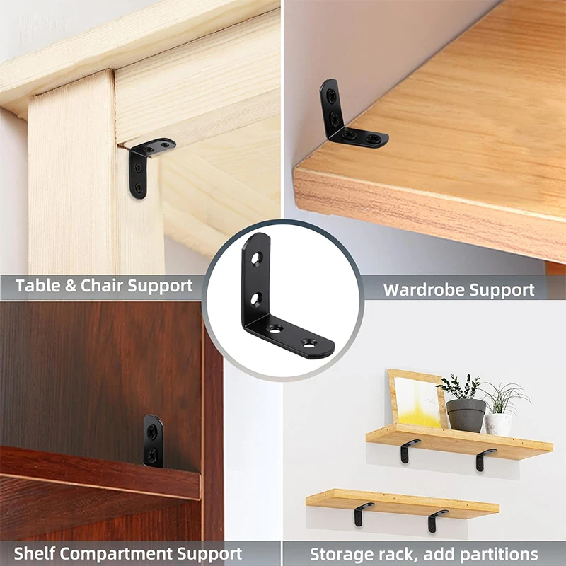 6-20 قطعة دعامة زاوية سوداء على شكل حرف L، دعامة زاوية قائمة من الفولاذ المقاوم للصدأ 40 مم، وصلة معدنية دعامة زاوية قائمة للخشب #3