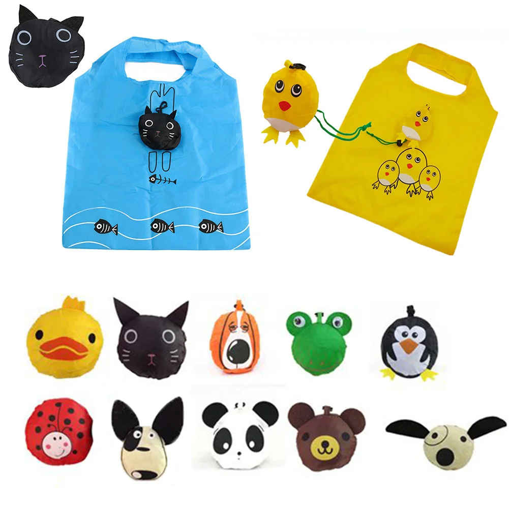 

Folding Cartoon Animal Shopping Bag Women Men Casual Eco Reusable Shopping Pouch Case Travel Handbag Shopper Bags Random Color