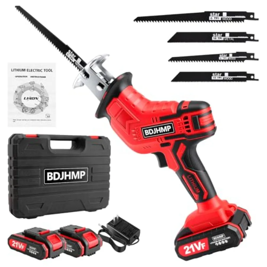 

Cordless Reciprocating Saw 21V 2000mAh * 2 Batteries 3000RPM 28mm Stroke Length 4 Blades Electric Power Reciprocating Saw for W