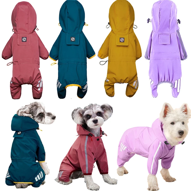 Impermeáveis Raincoats reflexivos para Pet, Puppy Rain Coats, Macacão com capuz para cães pequenos e médios, Chihuahua e macacão Bulldog Francês