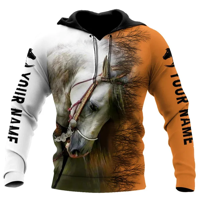 1 Piece Custom Your Picture Custom Name Print Hooded Sweatshirts 3D Horse Pattern Tracksuits ​For Men Fashion Animal Harajuku Au