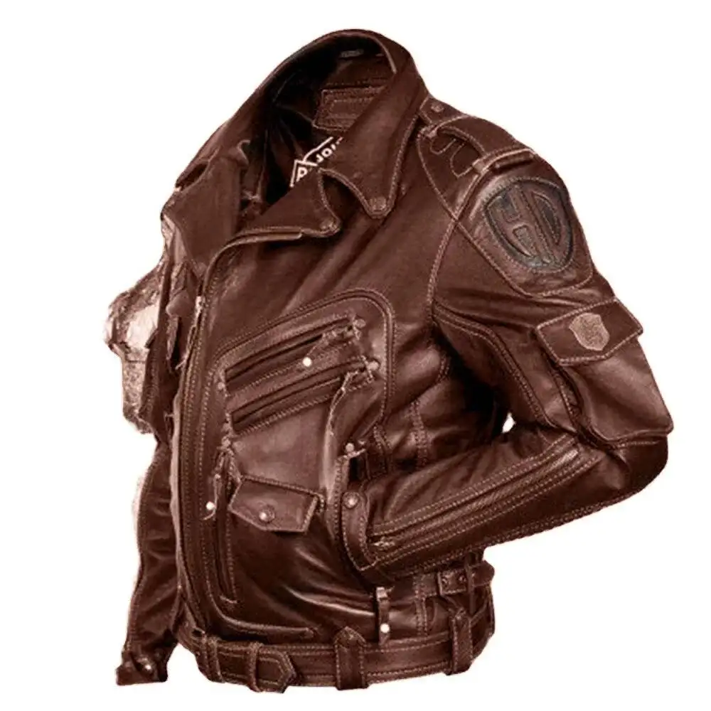 Men's Retro Jacket With Multiple Pockets Casual Personality Outerwear Fake And Mixed Leather Clothing